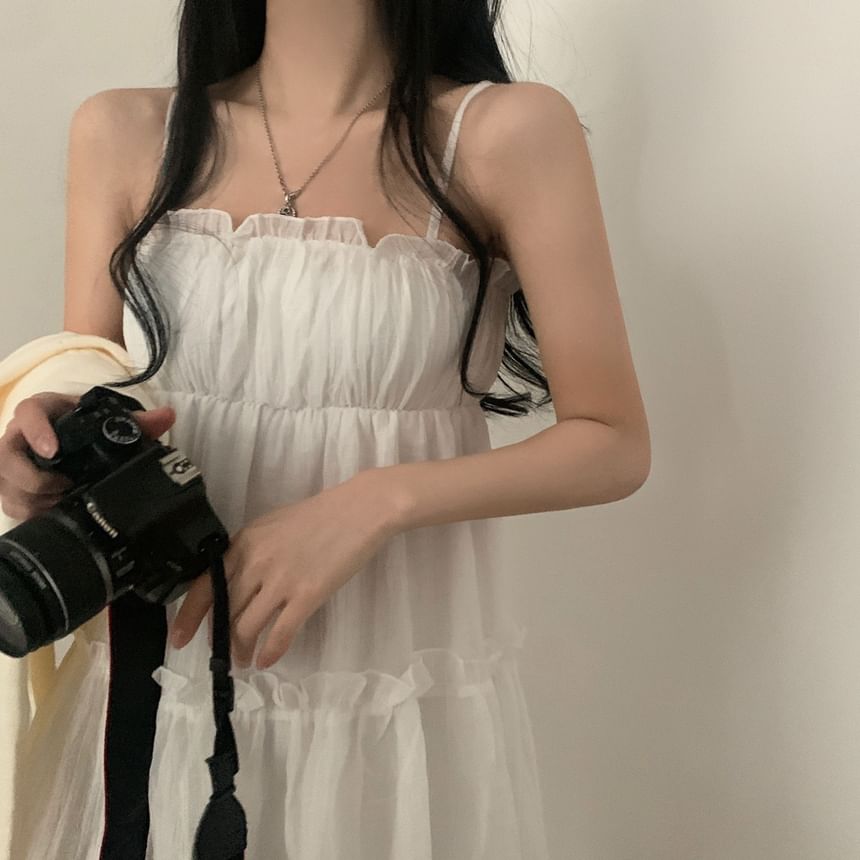 Thin Strap Simple Ruffle Trim Mini A-Line Dress