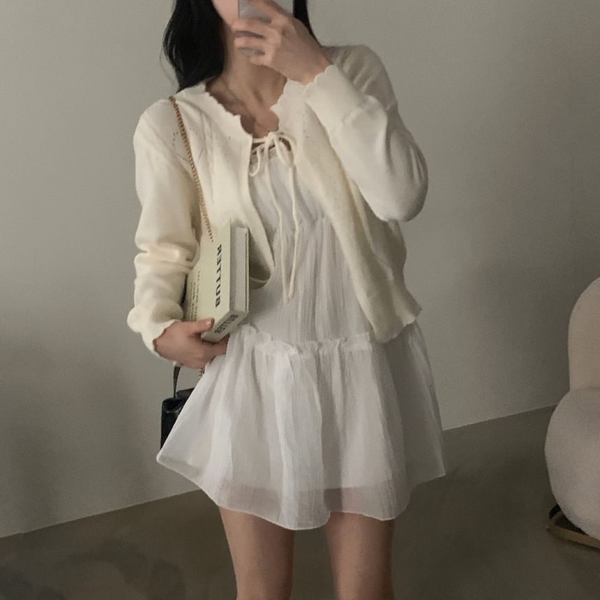 Thin Strap Simple Ruffle Trim Mini A-Line Dress
