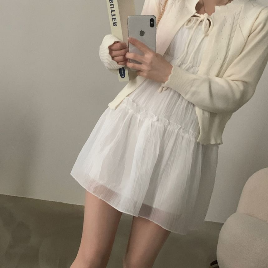 Thin Strap Simple Ruffle Trim Mini A-Line Dress