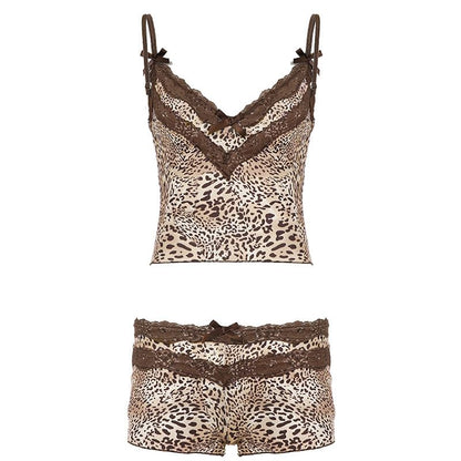Leopard Print Crop Camisole V-Neck & Low Rise Shorts Set