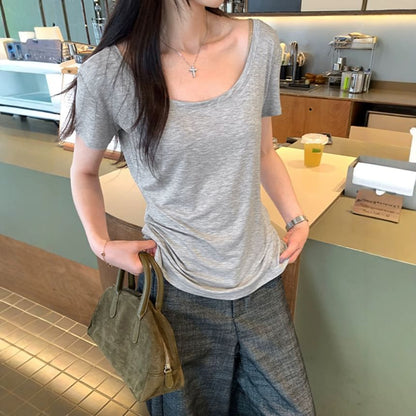 Asymmetrical Off-Shoulder Tee, Short Sleeves