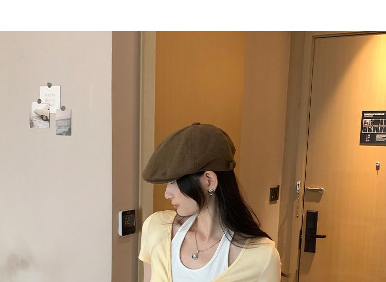 Crop Halter Neck Tee with Mock Two-Piece Look