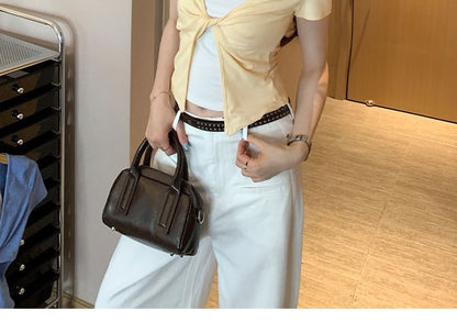 Crop Halter Neck Tee with Mock Two-Piece Look