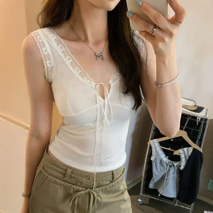 Lace Trim V-Neck Top, Sleeveless