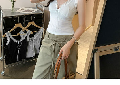 Lace Trim V-Neck Top, Sleeveless