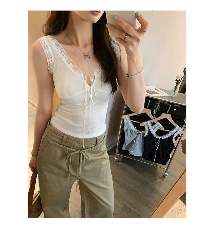 Lace Trim V-Neck Top, Sleeveless