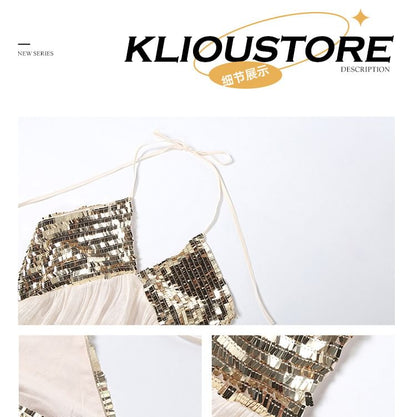 Sequined Halter Top & Mini Pencil Skirt Set