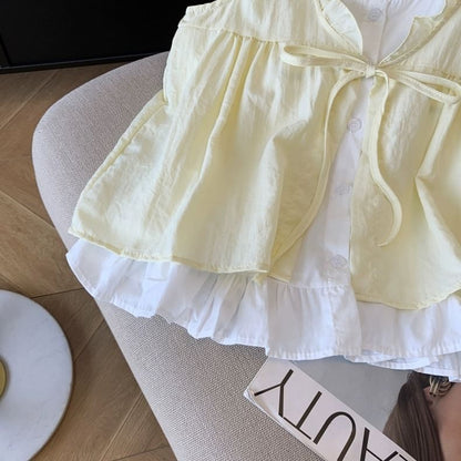 Ruffle Mock Two-Piece Blouse, Sleeveless