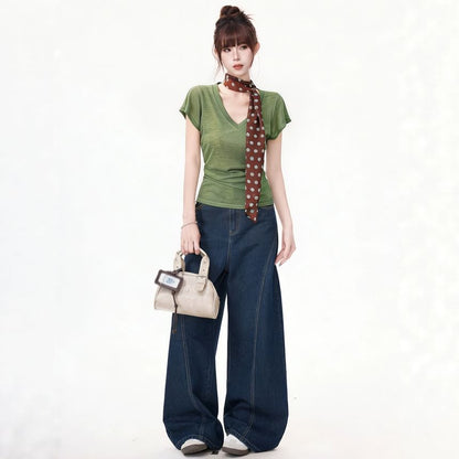V-Neck Plain Top with Dotted Twilly Set