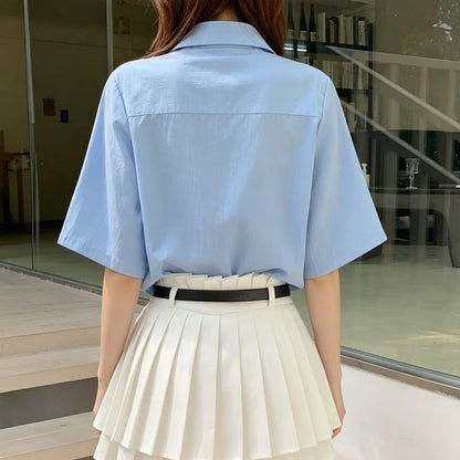 Button-Up Crop Shirt, Elbow Sleeve