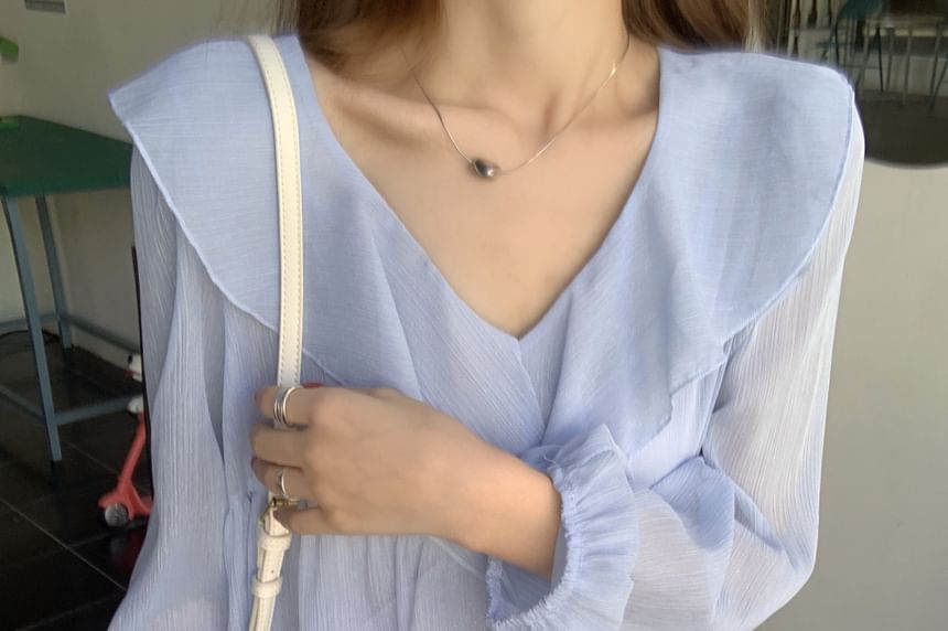 V-Neck Ruffle Trim Blouse Set with Camisole
