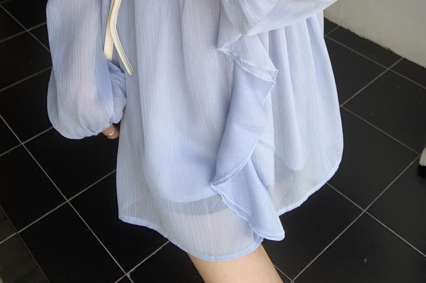 V-Neck Ruffle Trim Blouse Set with Camisole