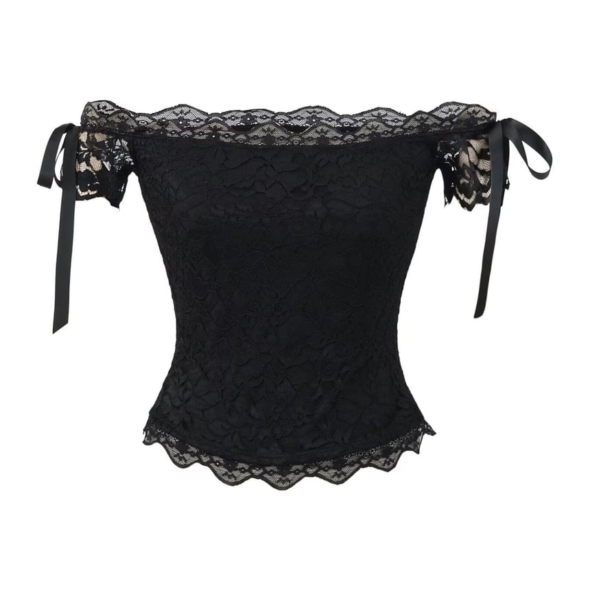Off-Shoulder Bow Lace Top, Sleeveless
