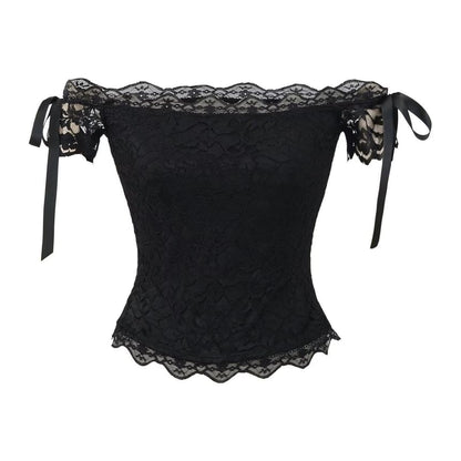 Off-Shoulder Bow Lace Top, Sleeveless