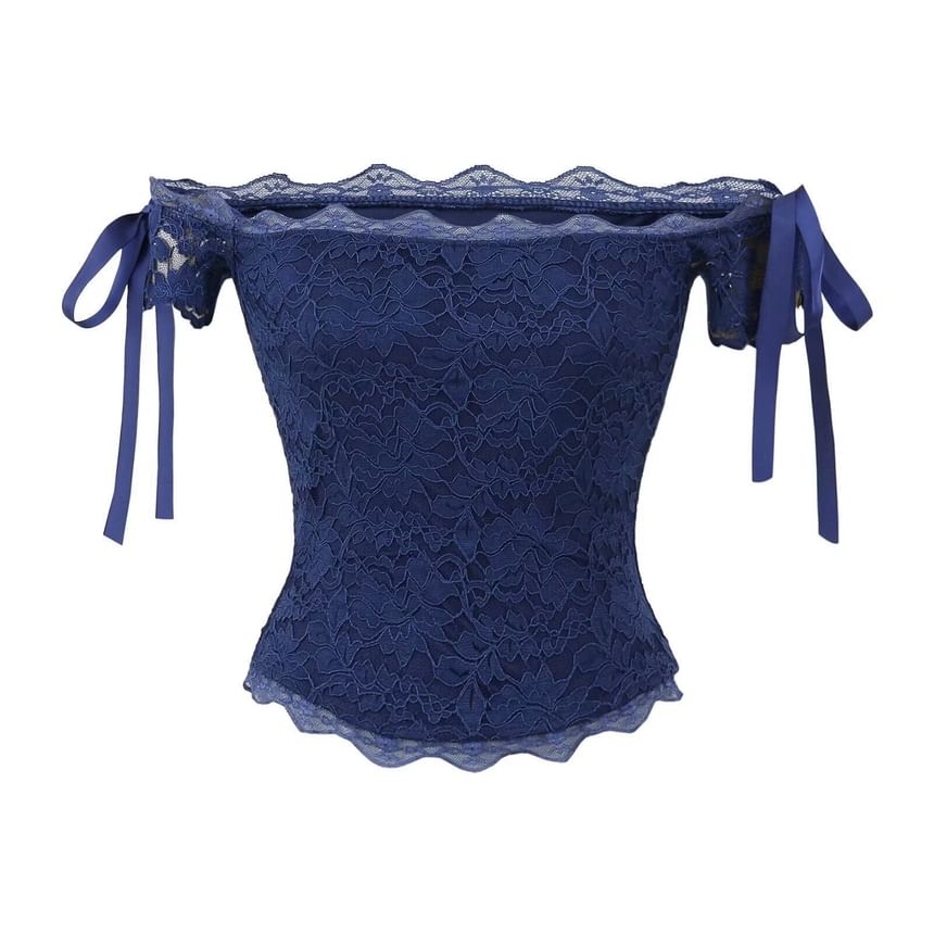 Off-Shoulder Bow Lace Top, Sleeveless