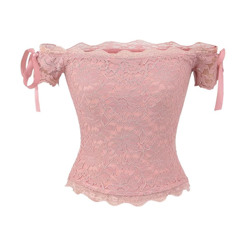 Off-Shoulder Bow Lace Top, Sleeveless