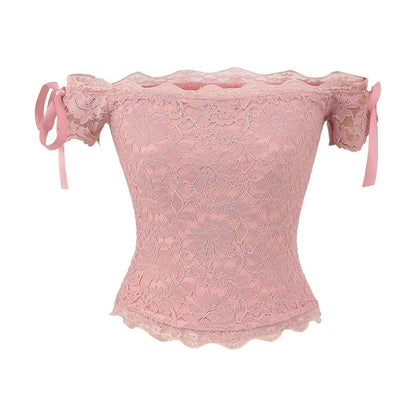 Off-Shoulder Bow Lace Top, Sleeveless