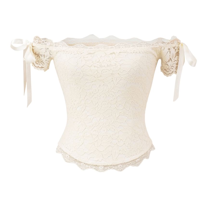 Off-Shoulder Bow Lace Top, Sleeveless