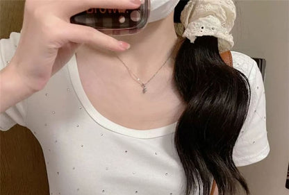 Rhinestone Scoop Neck Short Sleeve Tee