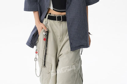 Oversized Plaid Button-Up Shirt Short Sleeve