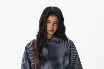 Oversized Plaid Button-Up Shirt Short Sleeve