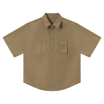 Oversized Collared Button-Up Shirt, Short Sleeve