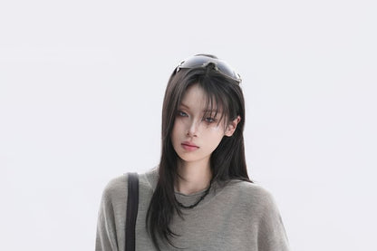 Oversized Crew Neck Knit Top, Elbow Sleeve