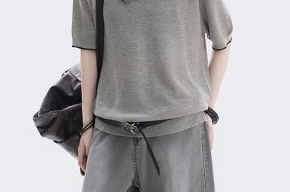 Oversized Crew Neck Knit Top, Elbow Sleeve