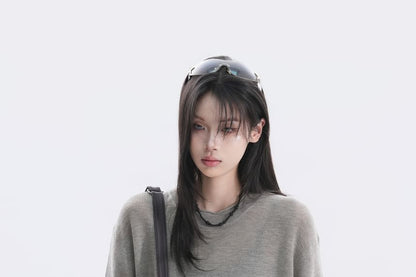 Oversized Crew Neck Knit Top, Elbow Sleeve