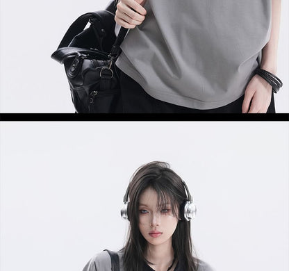 Two-Tone Oversized Polo Shirt with Collar