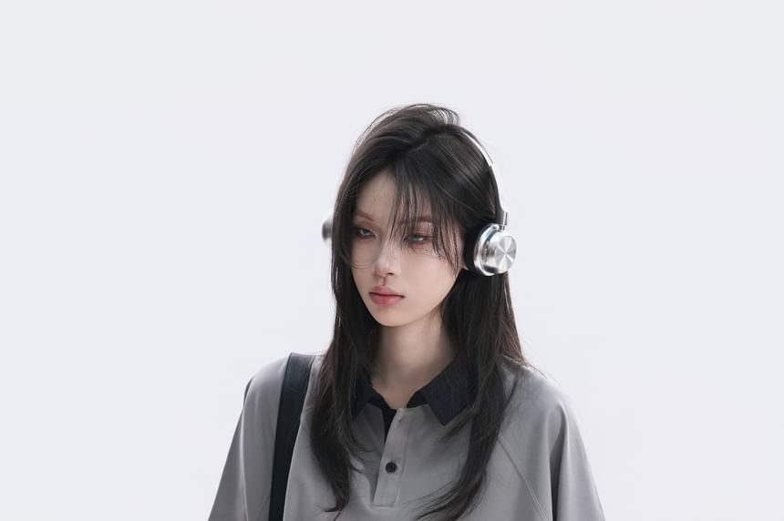 Two-Tone Oversized Polo Shirt with Collar