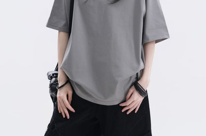 Two-Tone Oversized Polo Shirt with Collar