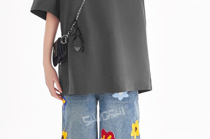 Oversized Crew Neck Tee, Short Sleeve