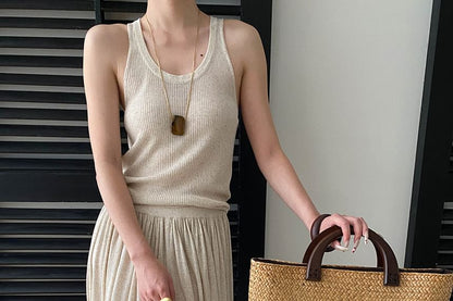 Scoop Neck Knit Top & Pleated Maxi Skirt Set