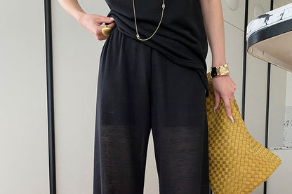 Scoop Neck Knit Top & Flared Pants Set