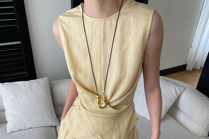 Crew Neck Wrap Top & Midi A-Line Skirt Set