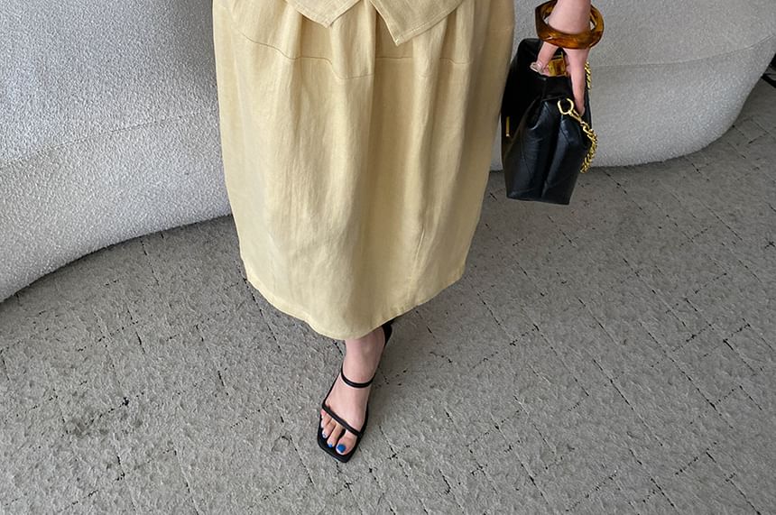 Crew Neck Wrap Top & Midi A-Line Skirt Set