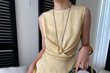 Crew Neck Wrap Top & Midi A-Line Skirt Set