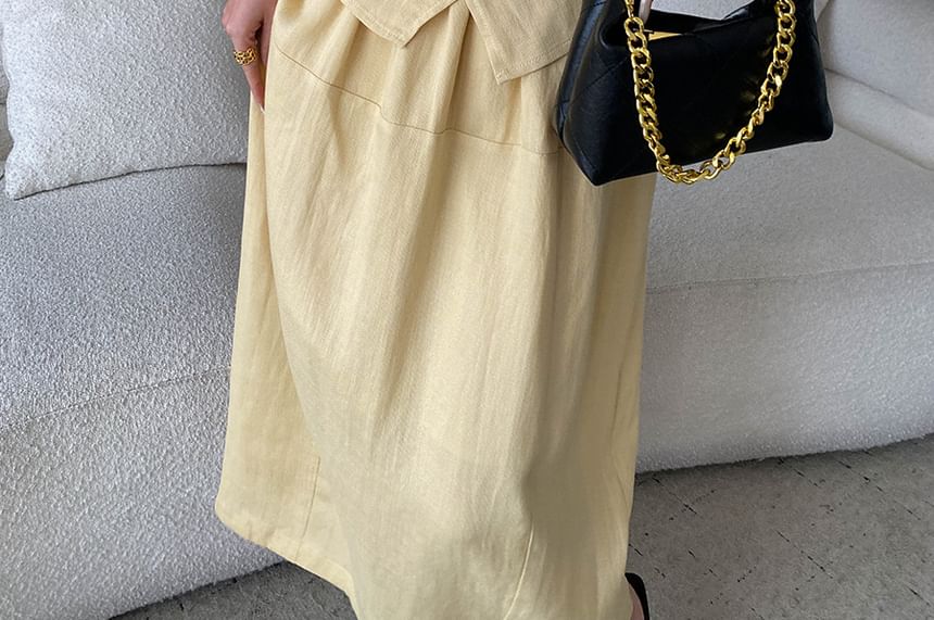Crew Neck Wrap Top & Midi A-Line Skirt Set