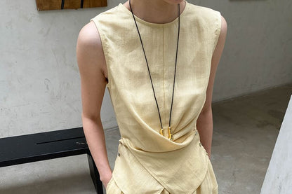 Crew Neck Wrap Top & Midi A-Line Skirt Set