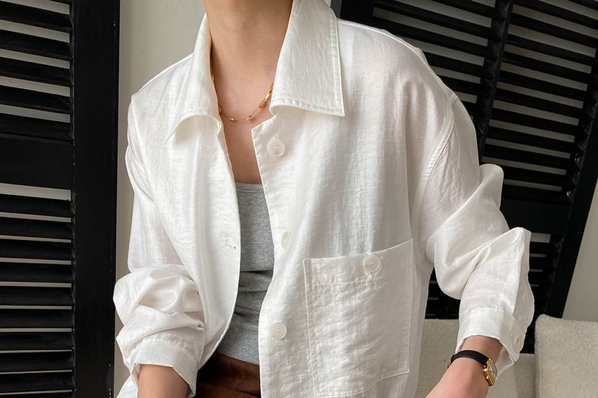 Collared Button-Up Shirt Jacket Plain