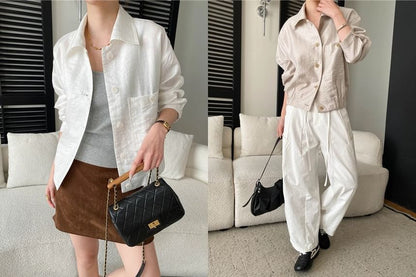 Collared Button-Up Shirt Jacket Plain