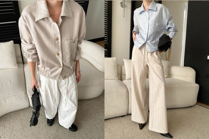 Collared Button-Up Shirt Jacket Plain