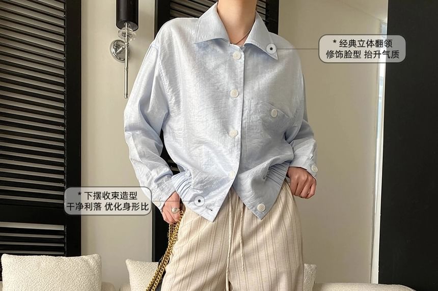 Collared Button-Up Shirt Jacket Plain