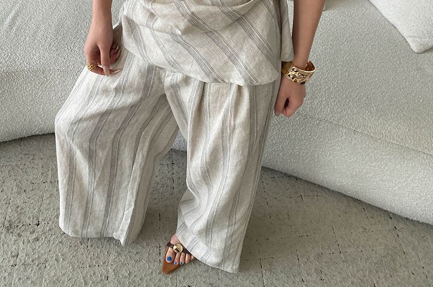 Striped Scoop Neck Top & Wide Leg Pants Set