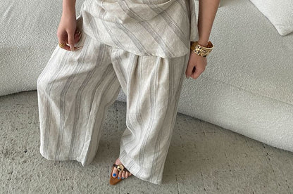 Striped Scoop Neck Top & Wide Leg Pants Set