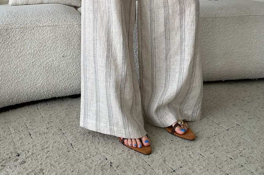 Striped Scoop Neck Top & Wide Leg Pants Set