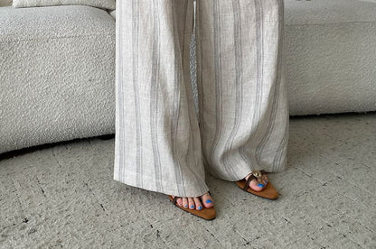 Striped Scoop Neck Top & Wide Leg Pants Set