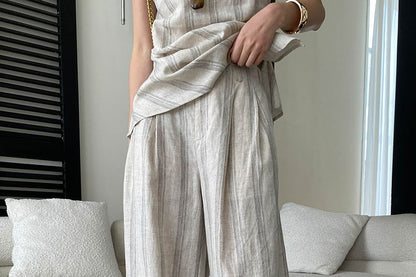 Striped Scoop Neck Top & Wide Leg Pants Set