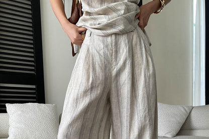Striped Scoop Neck Top & Wide Leg Pants Set